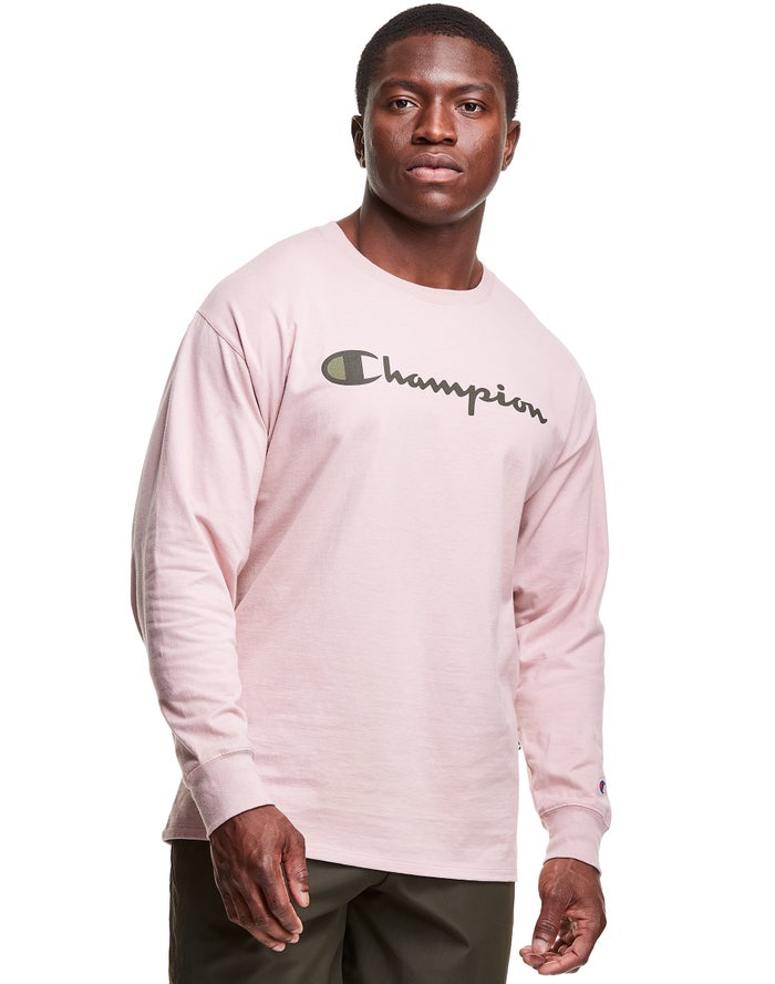 Camiseta Champion Hombre - Classic Long-Sleeve Script Logo ( Rosas ) 7024965-GK